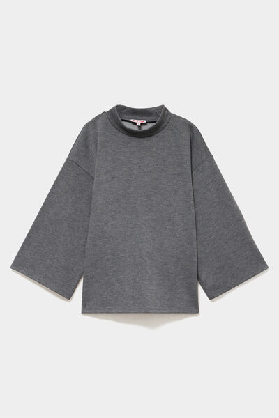 Top oversize col montant manches 3/4 gris fonc&eacute; femme