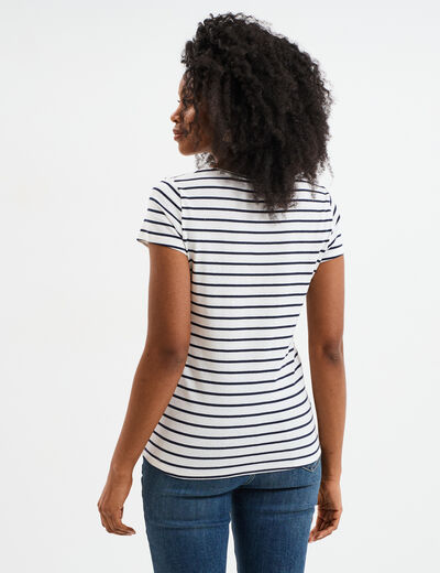 T-shirt rayé manches courtes ecru femme