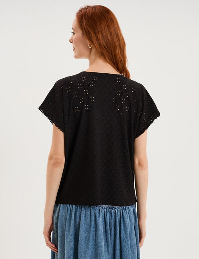 T-shirt dentelle avec boutons noir femme