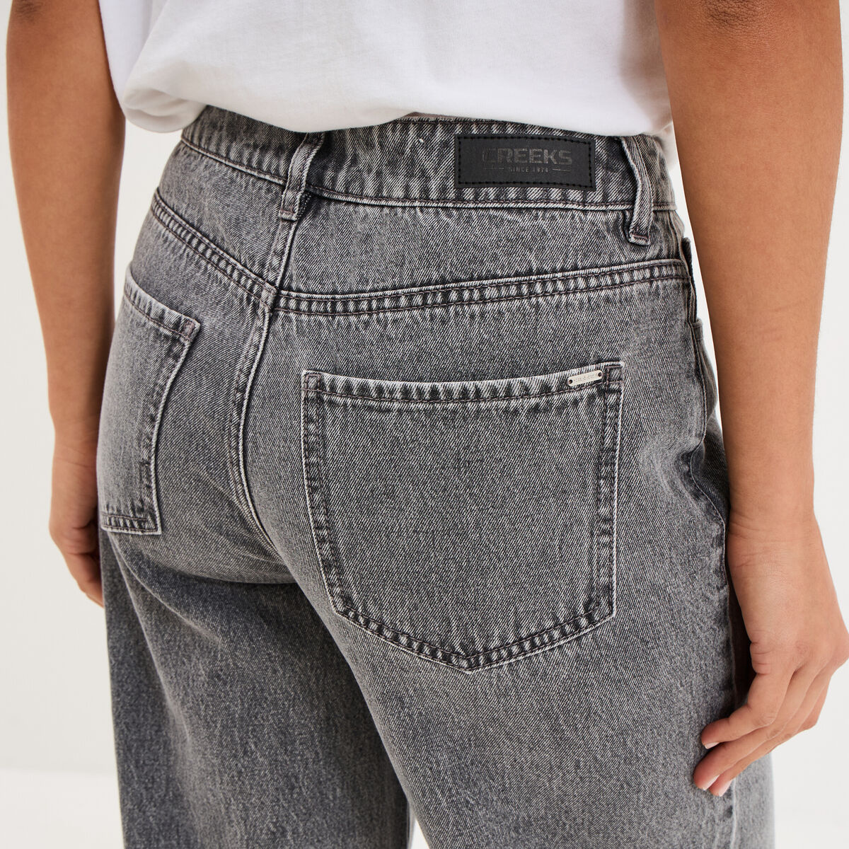 Jeans extra wide leg taille haute denim gris femme
