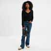 Pull col en V manches longues noir femme