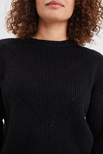 Pull avec détails ajourés noir femme
