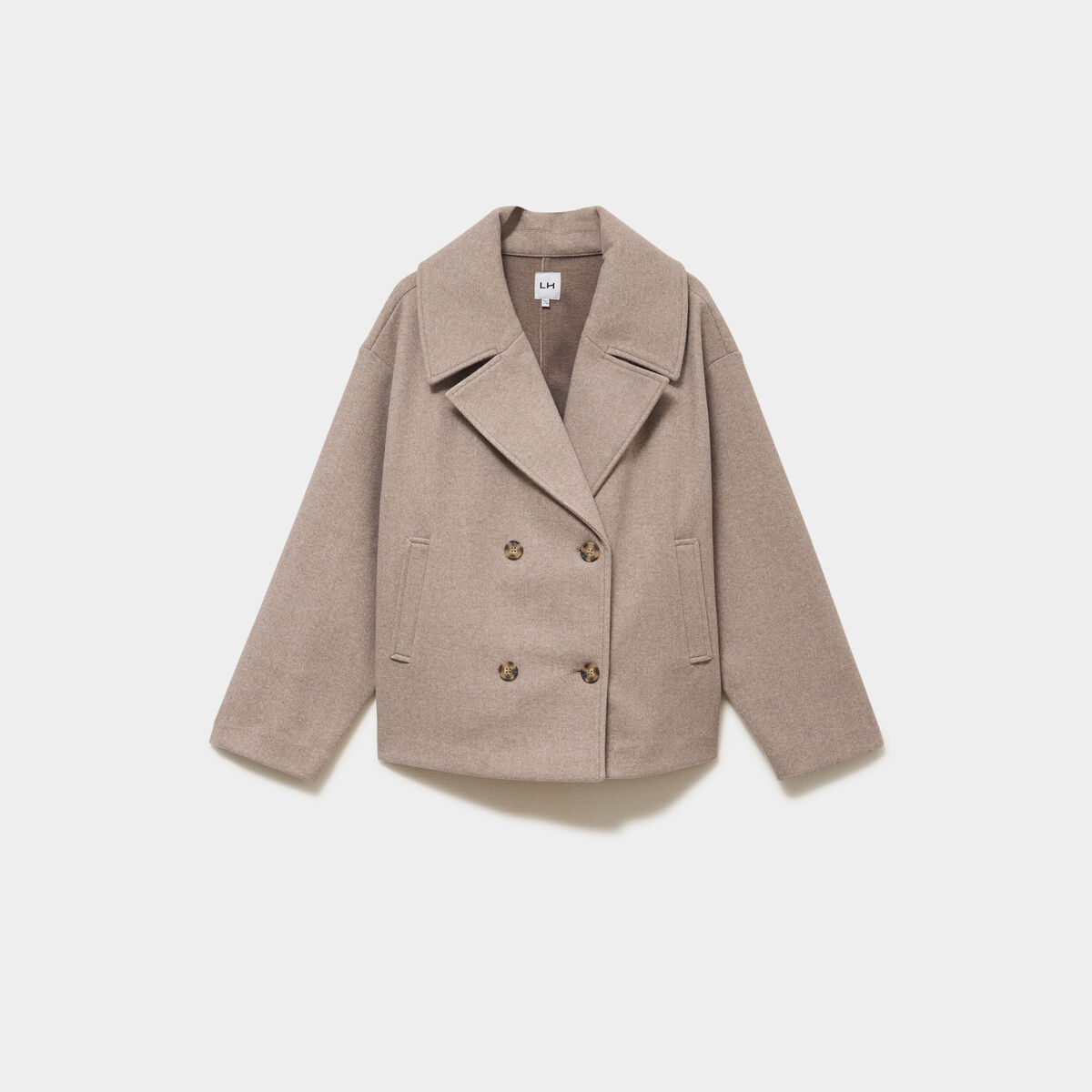 Manteau court double boutonnage beige femme grande taille