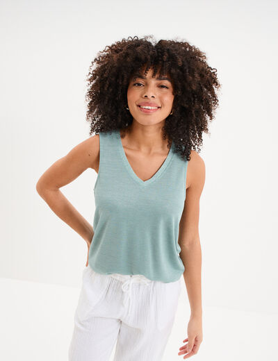 D&eacute;bardeur col en V sans manches bleu gris femme