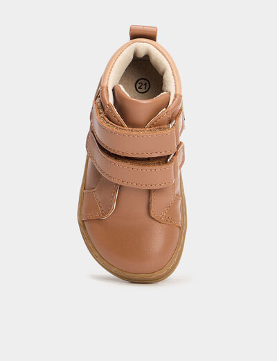 Bottillons scratchs cuir semelle souple marron bébé garçon