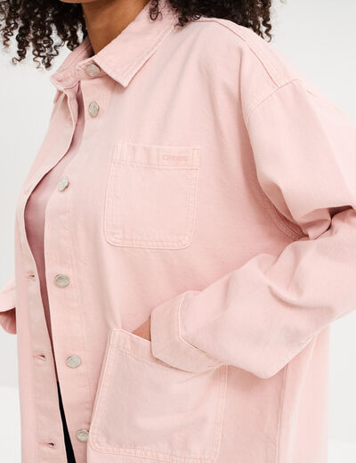 Veste surchemise oversize coton rose clair femme