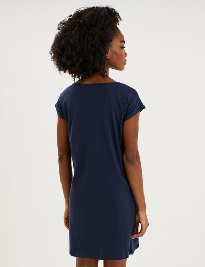 Chemise de nuit manches courtes coton bleu marine femme