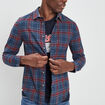 Chemise manches longues droite en coton bleu marine homme