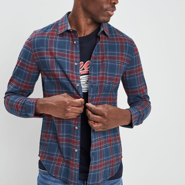 Chemise manches longues droite en coton bleu marine homme