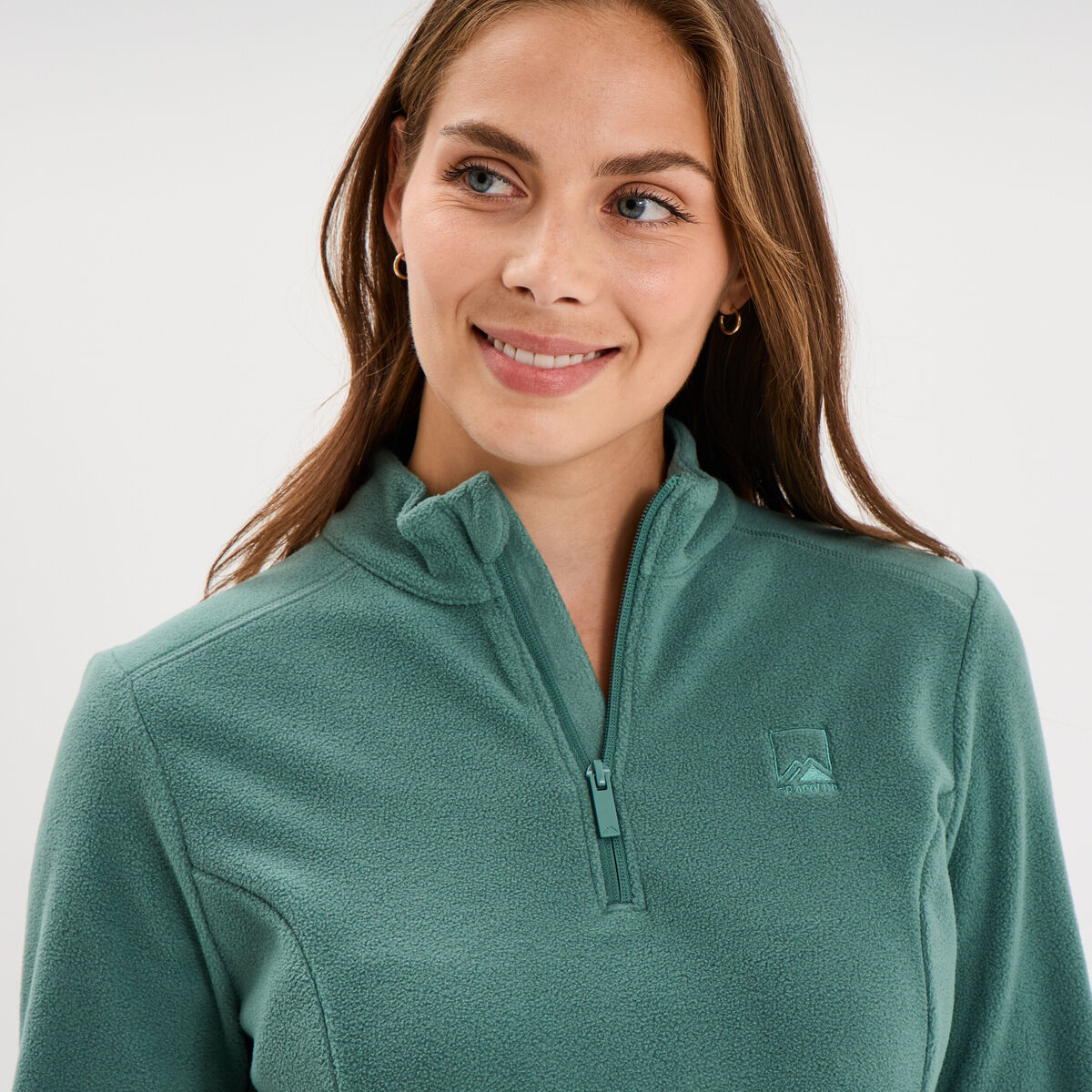 Sweat polaire col camionneur vert fonc&eacute; femme