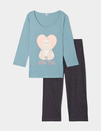 Ensemble pyjama corsaire 2 pièces bleu gris femme
