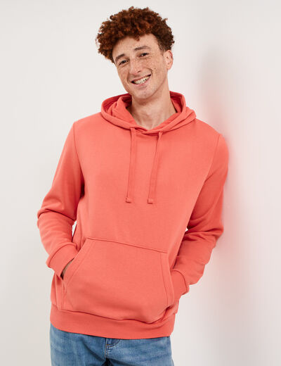 Sweat molleton &agrave; capuche hoodie rouge corail homme