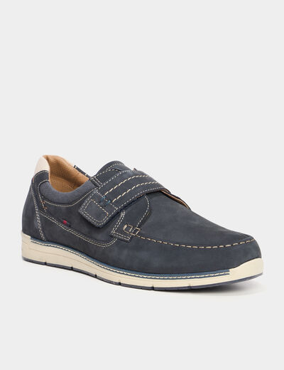 Chaussures bateau en cuir bleu homme