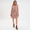 Robe col chemise ceinturée manches 3/4 terracotta femme