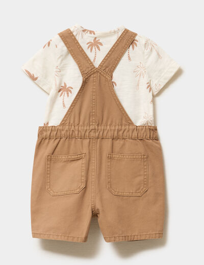Ensemble salopette et t-shirt coton marron b&eacute;b&eacute; gar&ccedil;on