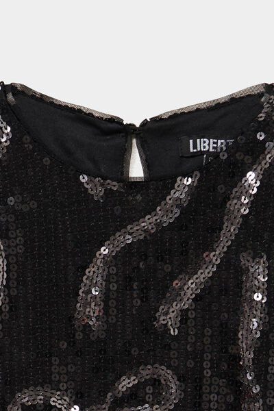 Robe &agrave; sequins manches courtes noir fille