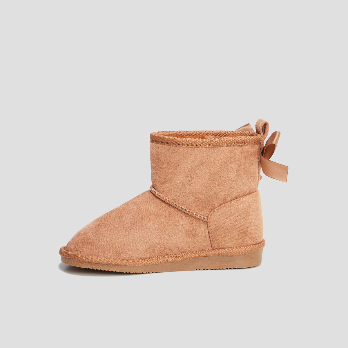 Bottines fourr&eacute;es noeud effet satin camel fille