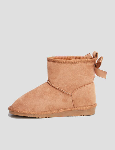 Bottines fourrées noeud effet satin camel fille