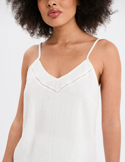 Haut de pyjama débardeur gaze de coton blanc femme