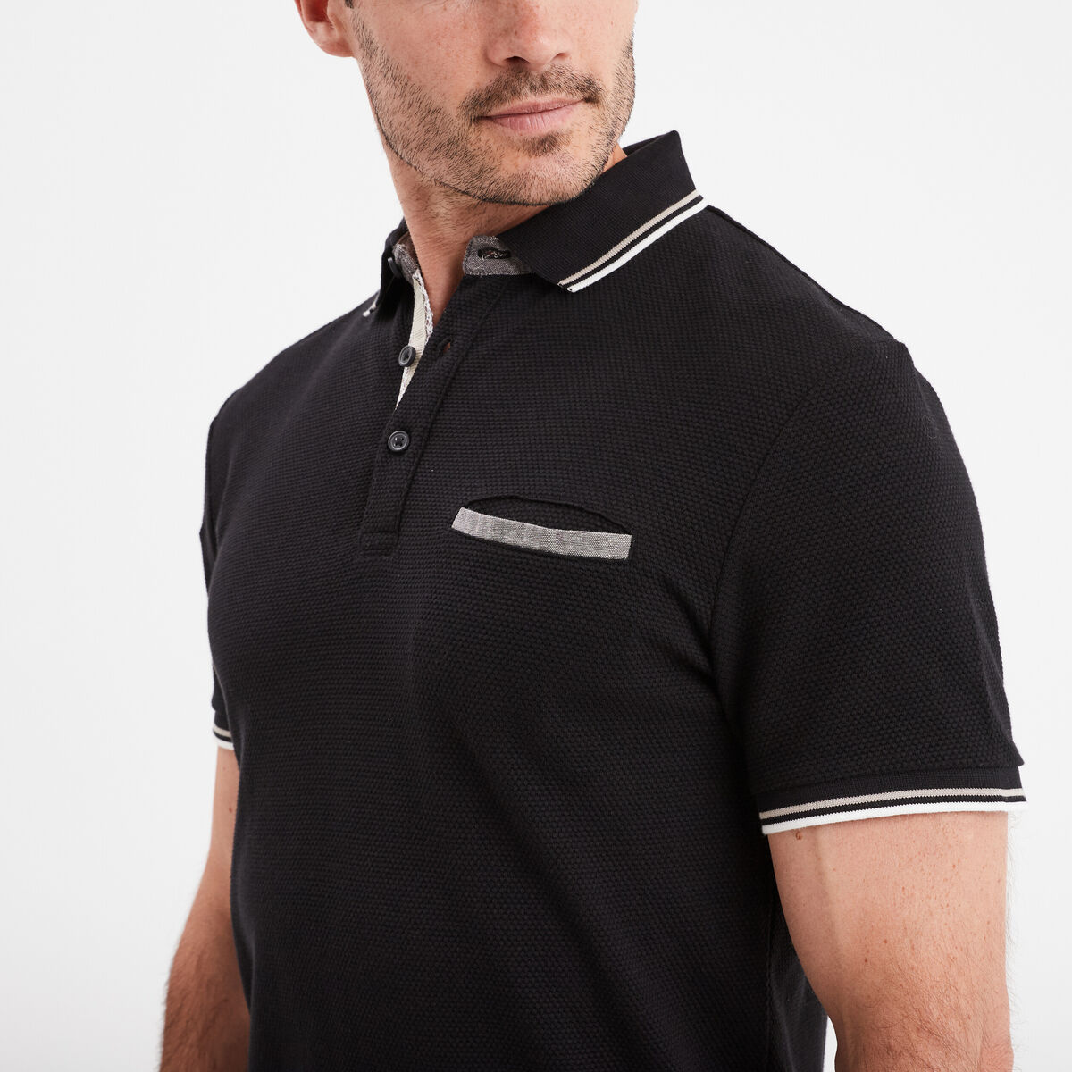 Polo piqu&eacute; manches courtes coton noir homme