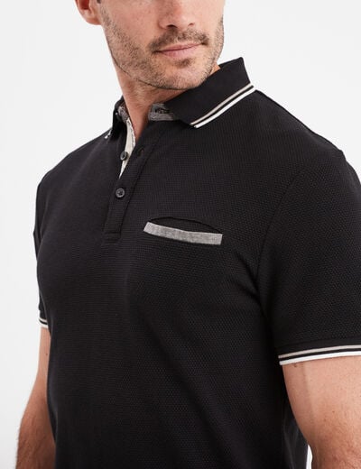 Polo piqu&eacute; manches courtes coton noir homme