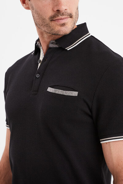 Polo piqu&eacute; manches courtes coton noir homme
