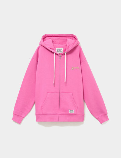 Sweat zipp&eacute; &agrave; capuche rose fushia femme