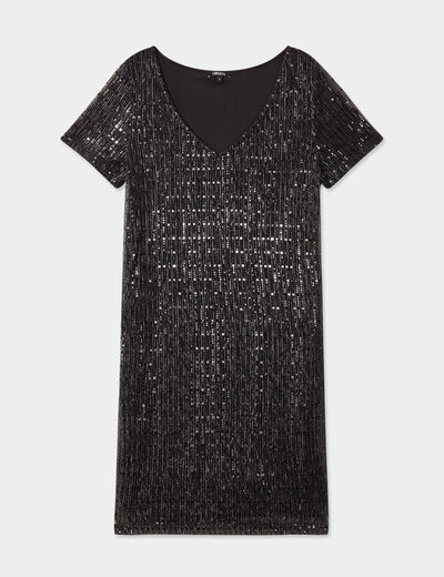 Robe courte fils métallisés Liberto gris argent femme