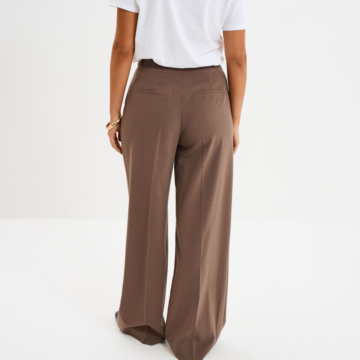 Pantalon large &agrave; pinces beige femme