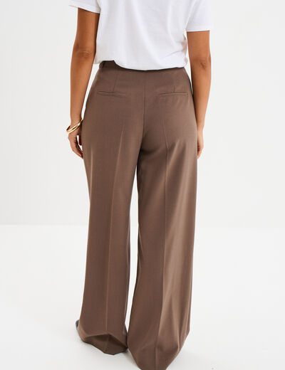 Pantalon large &agrave; pinces beige femme