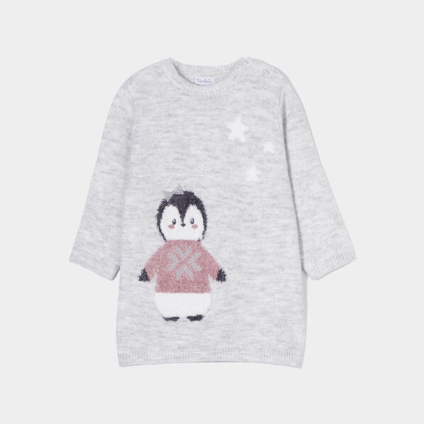 Robe pull épaule boutonnée Kimbaloo gris clair bébé fille
