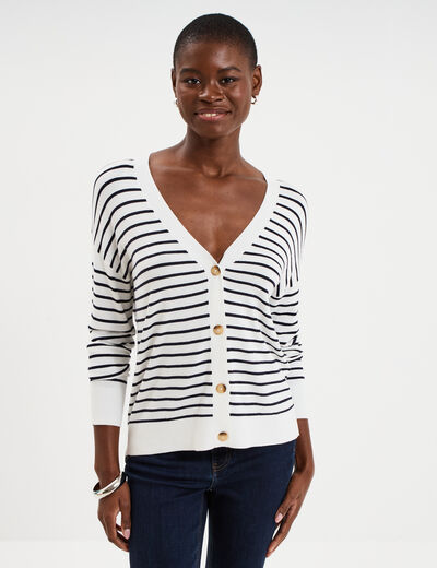 Gilet col en V boutonn&eacute; beige femme