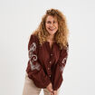 Blouse manches brodées col tunisien marron femme grande taille