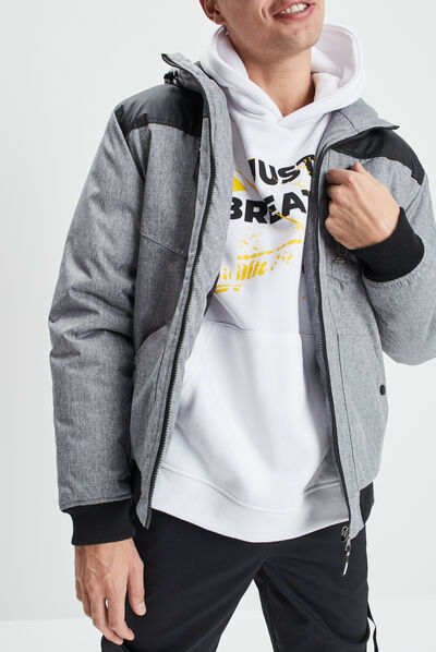 Blouson droit à capuche gris homme