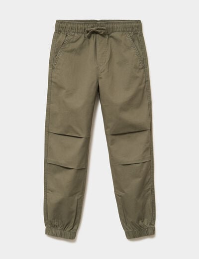 Pantalon battle taille &eacute;lastiqu&eacute;e coton vert kaki gar&ccedil;on