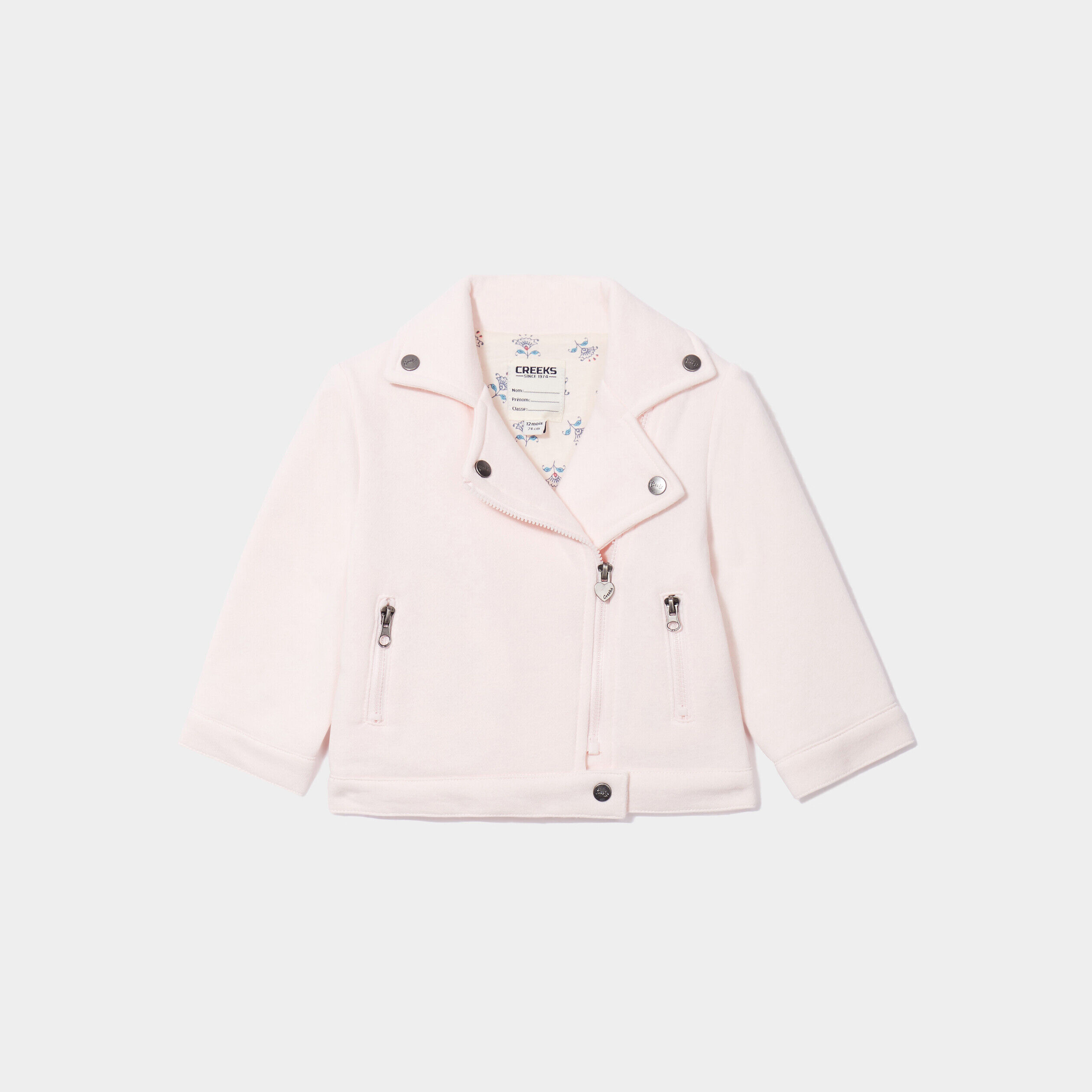 Veste esprit biker droite rose clair bébé fille CREEKS