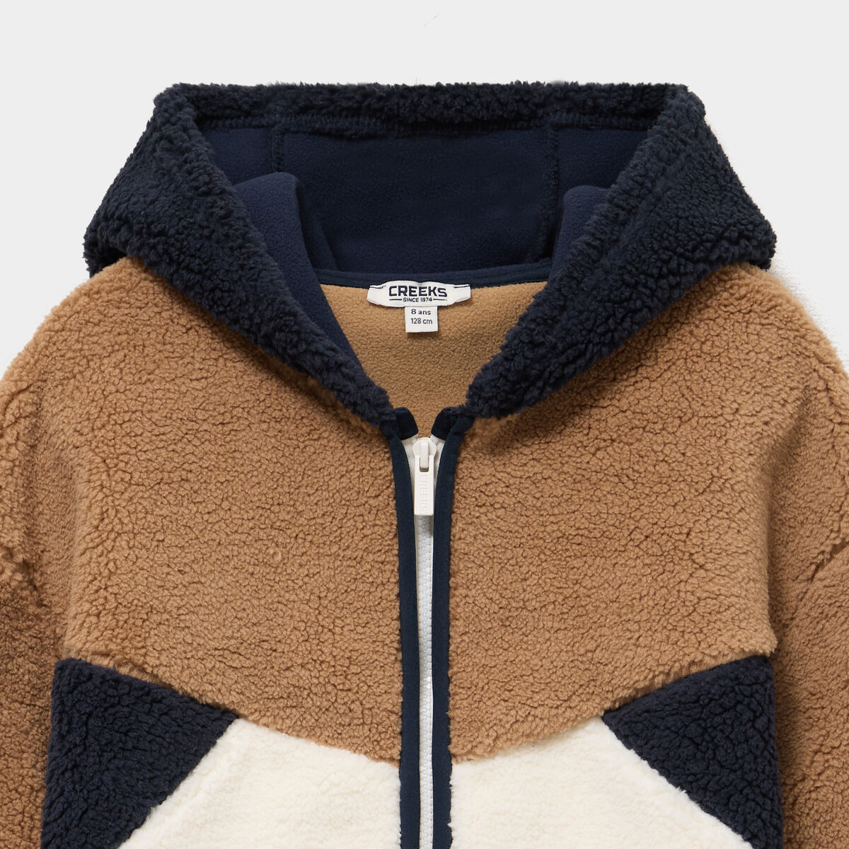 Gilet oversize zipp&eacute; polaire &agrave; capuche taupe gar&ccedil;on