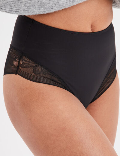 Tanga taille haute gainant noir femme