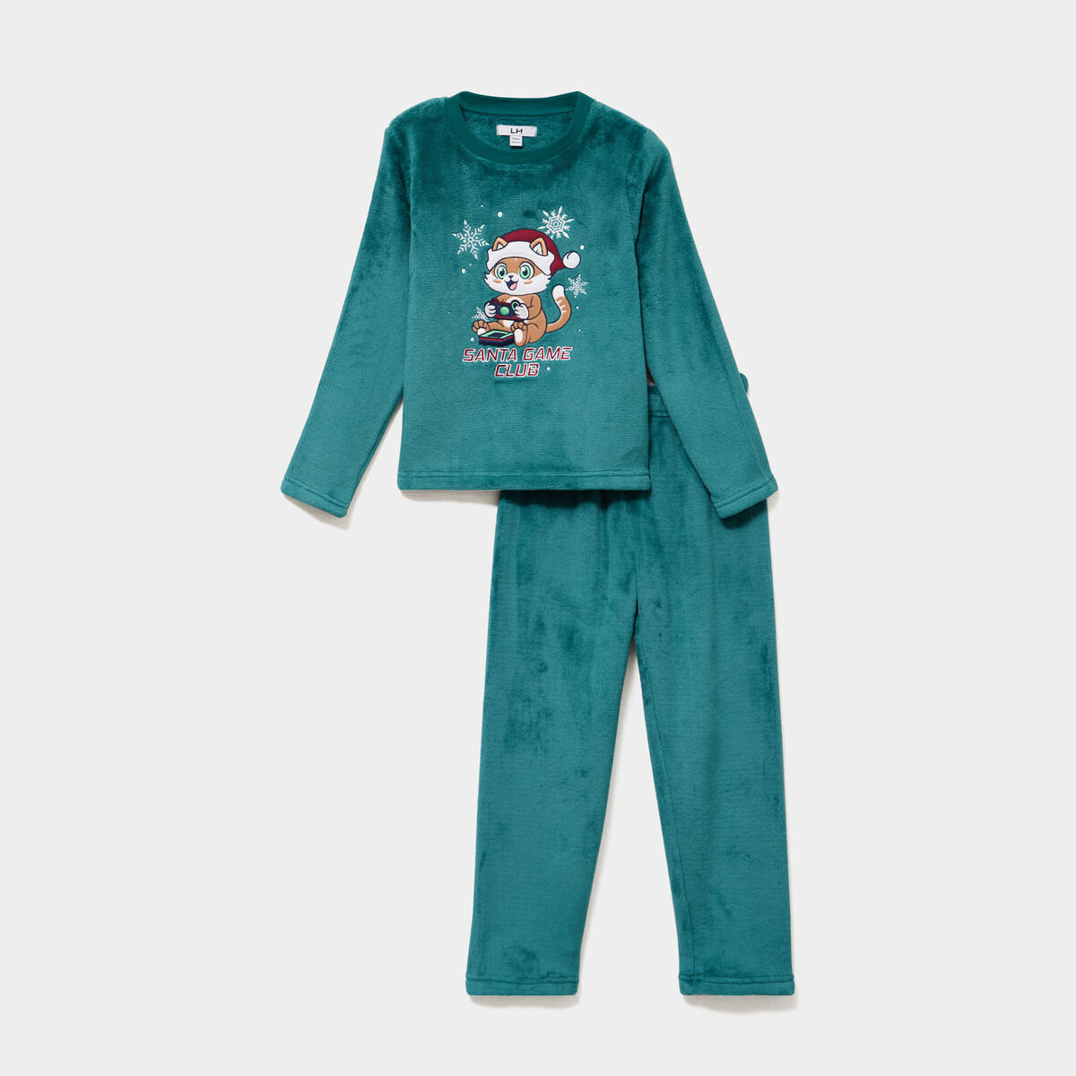 Ensemble pyjama t-shirt pantalon velours vert &eacute;meraude gar&ccedil;on