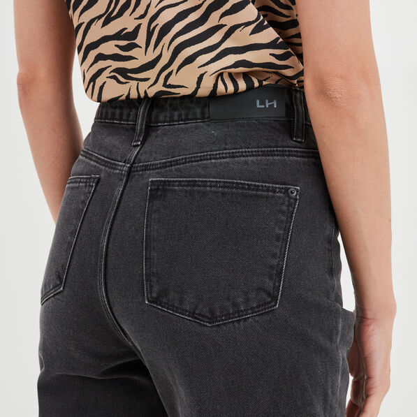 jeans mom taille haute 78eme coton denim noir femme Jeans mom taille haute 7/8ème coton denim noir femme