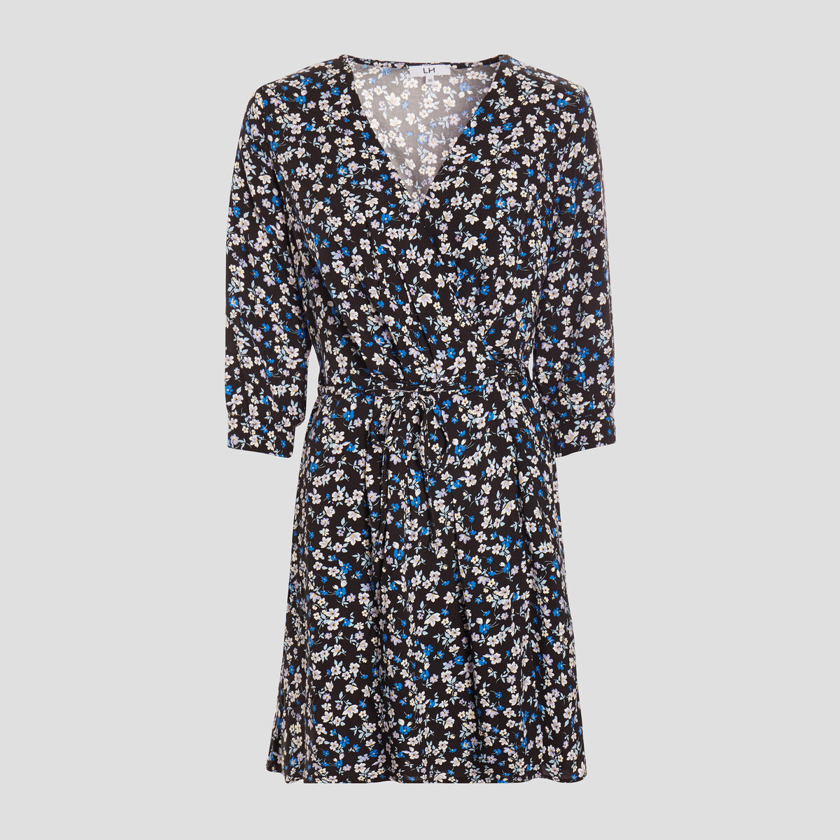 Robe droite à col cache-coeur bleu marine femme