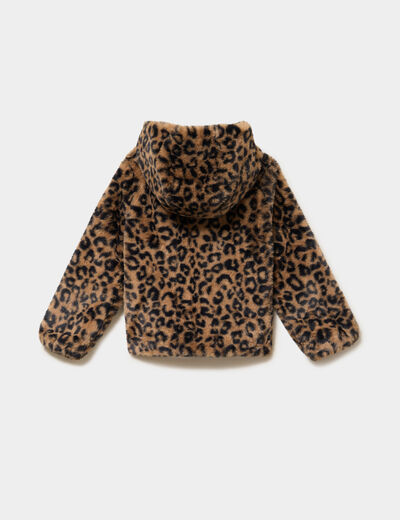 Veste fausse fourrure &agrave; capuche marron fille