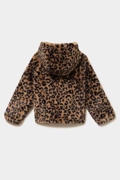 Veste fausse fourrure &agrave; capuche marron fille