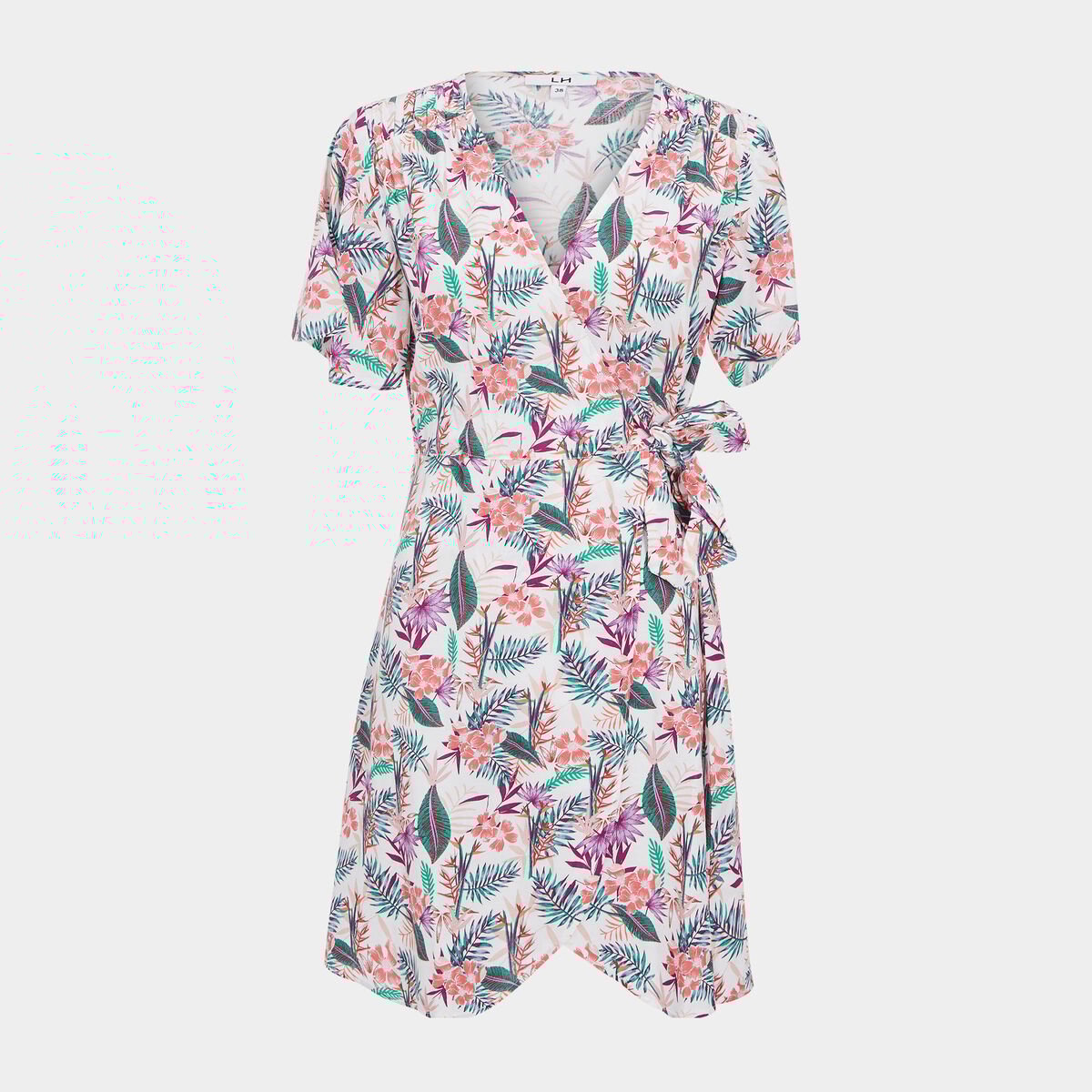 Robe courte portefeuille ecru femme