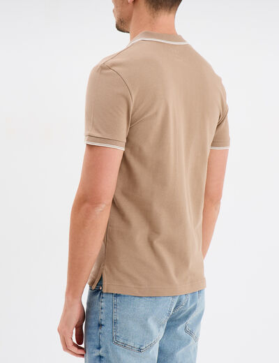 Polo manches courtes bords contrastés taupe homme