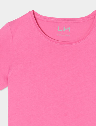 T-shirt manches courtes en coton rose fushia fille