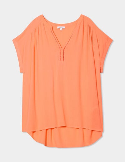 Blouse col en V manches courtes rose corail femme grande taille