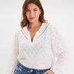 Blouse ajour&eacute;e manches 3/4 col tunisien blanc femme grande taille