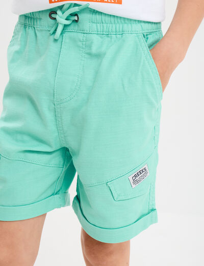 Short cargo regular coton vert turquoise garçon