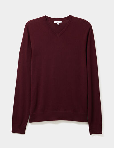 Pull jersey avec col en V violet foncé homme